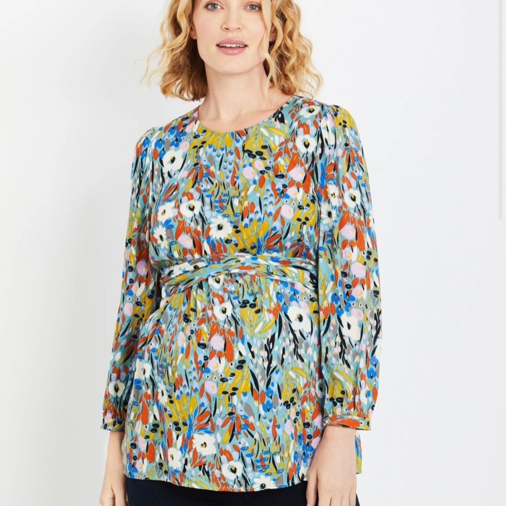 Motherhood Maternity Floral Cross Front Maternity Blouse - NWT